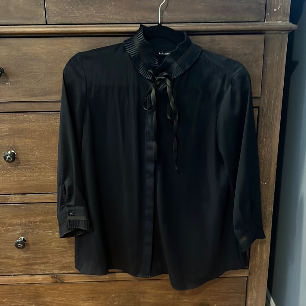 Zara Navy Button Up Blouse